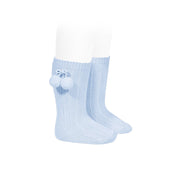 Condor Knee High Ribbed Pom Pom Sock Baby Blue